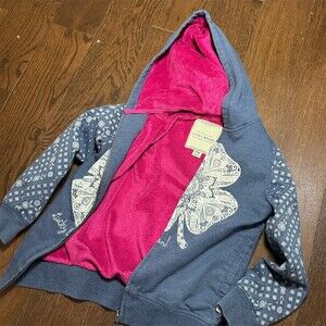 Lucky Brand Hoodie Girls Size S Blue Full Zip Fleece Lined Paisley